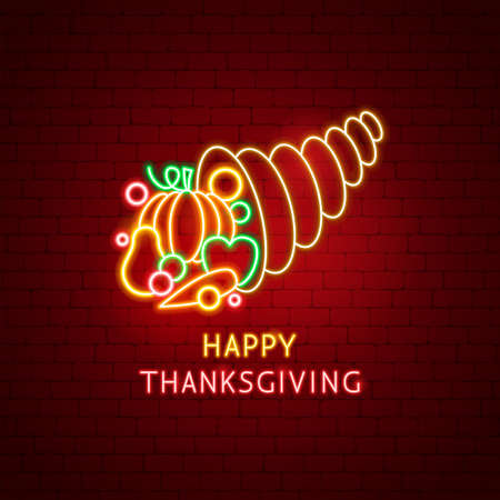 Happy Thanksgiving Harvest Neon Labelのイラスト素材