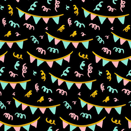 Party Flags Seamless Pattern. Vector Illustration of Trendy Greeting Background.のイラスト素材