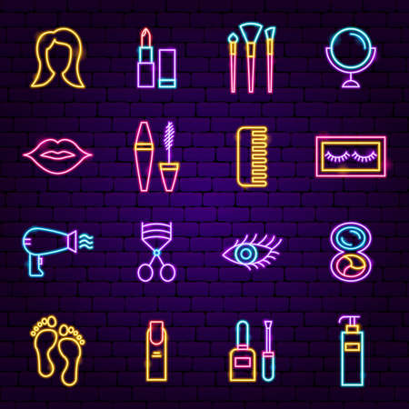 Cosmetics Neon Iconsのイラスト素材