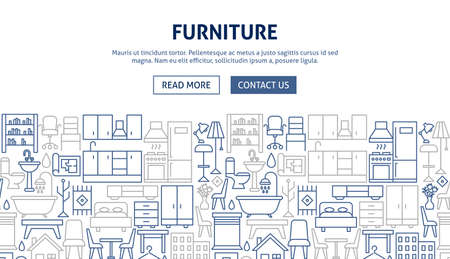 Furniture Banner Design. Vector Illustration of Outline Design.のイラスト素材