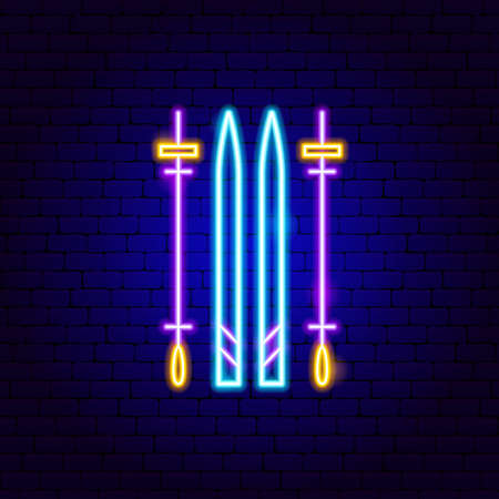 Ski Neon Sign. Vector Illustration of Sport Promotion.のイラスト素材