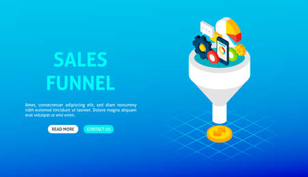 Sales Funnel Banner. Vector Illustration of Business Isometry.のイラスト素材