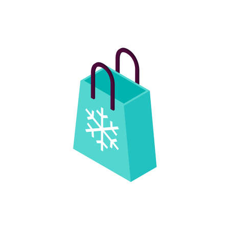 Shopping Bag Snowflake Isometric Object. Vector Illustration of Shop Sign Isometry.のイラスト素材