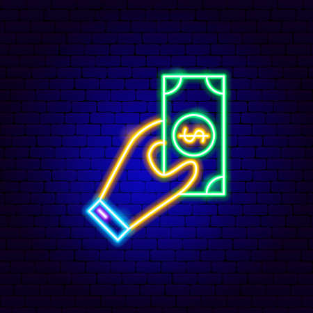 Holding Dollar Banknote Neon Sign. Vector Illustration of Business Promotion.のイラスト素材