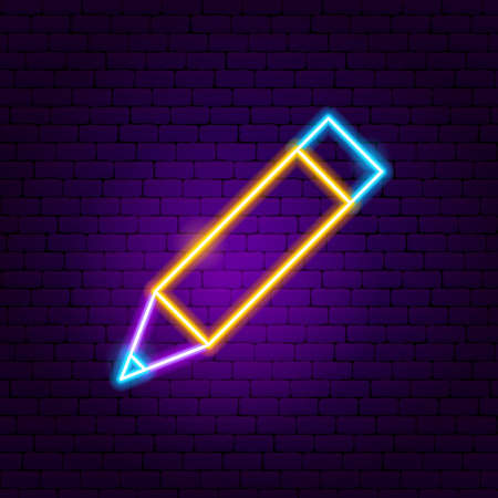 Pencil Neon Sign. Vector Illustration of User Interface Promotion.のイラスト素材