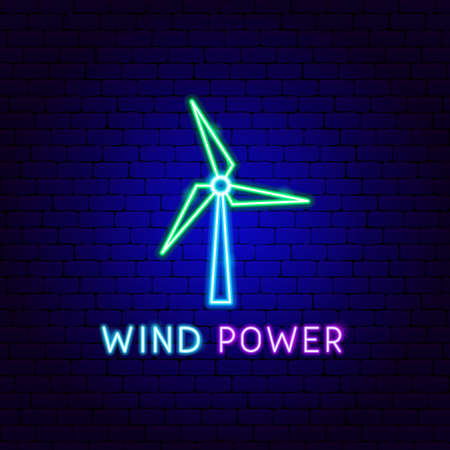 Wind Power Neon Label. Vector Illustration of Energy Promotion.のイラスト素材