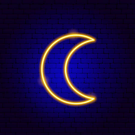 Moon Neon Sign. Vector Illustration of Weather Promotion.のイラスト素材