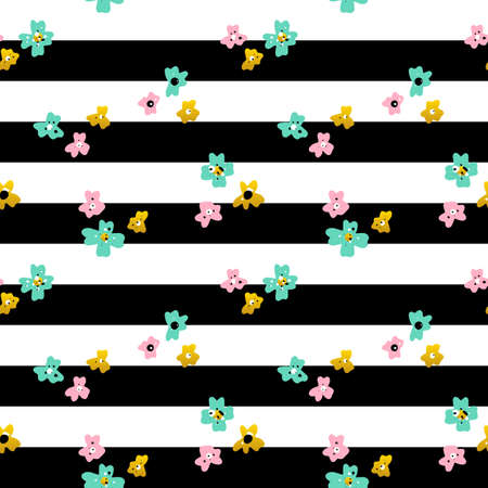 Flowers Striped Seamless Patternのイラスト素材