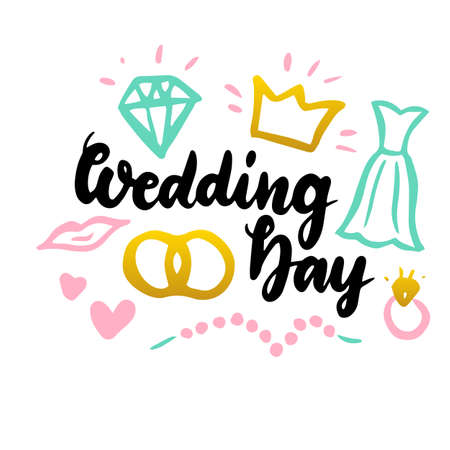Wedding Day Handwritten Postcard. Vector Illustration of Greeting Card Design.のイラスト素材