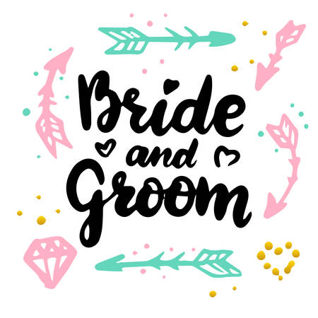 Bride and Groom Handwritten Postcard. Vector Illustration of Greeting Card Design.のイラスト素材