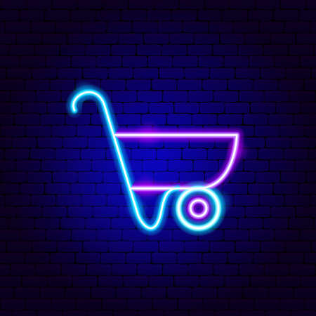 Wheelbarrow Neon Sign. Vector Illustration of Garden Tool Promotion.のイラスト素材