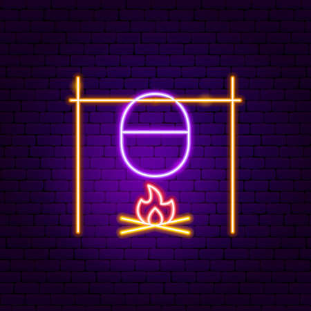 Campfire with Pot Neon Signのイラスト素材