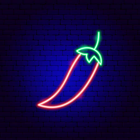 Chili Pepper Neon Sign. Vector Illustration of Vegetable Promotion.のイラスト素材