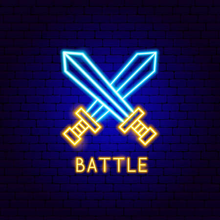 Battle Neon Label. Vector Illustration of Computer Game Promotion.のイラスト素材
