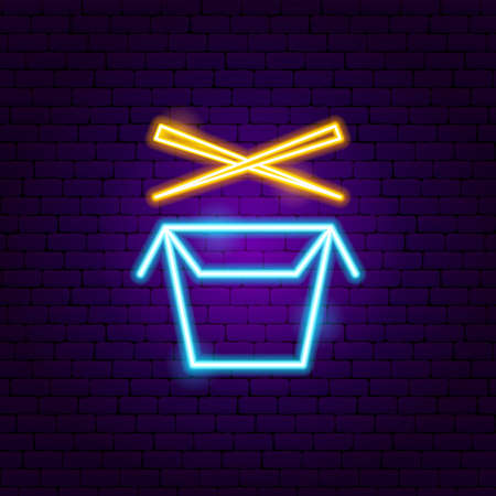 Wok Box Neon Sign. Vector Illustration of Chinese Food Promotion.のイラスト素材