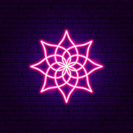 Pink Lotus Neon Sign. Vector Illustration of Meditation Promotion.のイラスト素材