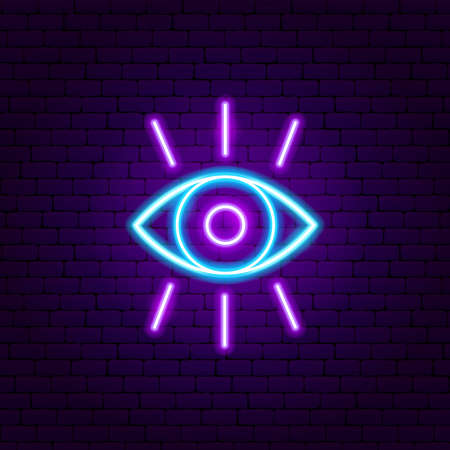 Eye Vision Neon Sign. Vector Illustration of Meditation Promotion.のイラスト素材