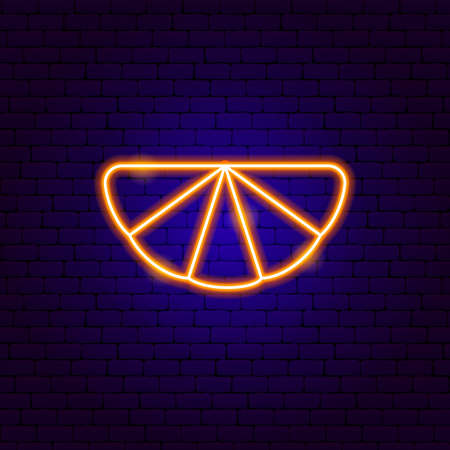 Orange Slice Neon Sign. Vector Illustration of Healthy Food Promotion.のイラスト素材