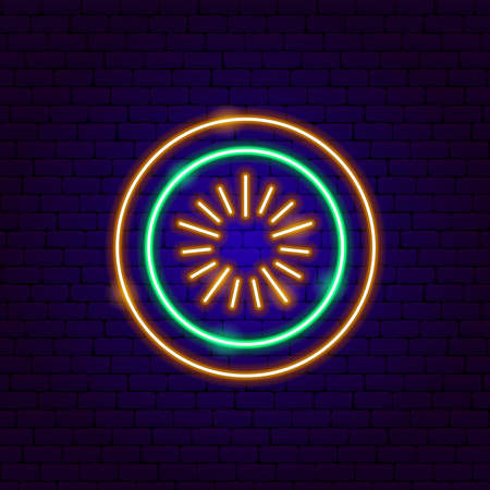 Kiwi Neon Sign. Vector Illustration of Healthy Food Promotion.のイラスト素材