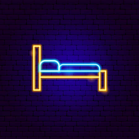 Small Bed Neon Sign. Vector Illustration of Hotel Promotion.のイラスト素材