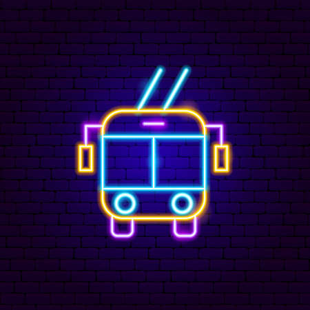Trolleybus Front Neon Sign. Vector Illustration of Transport Promotion.のイラスト素材