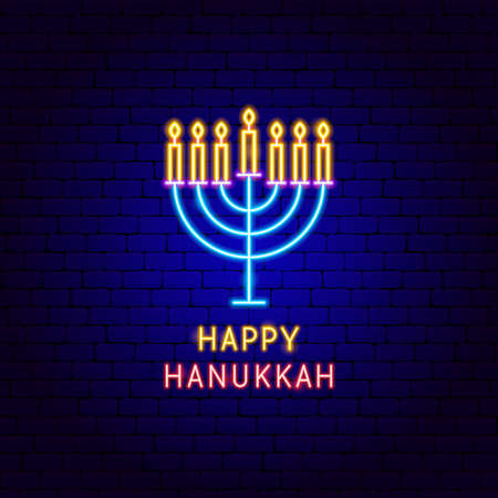 Happy Hanukkah Neon Labelのイラスト素材