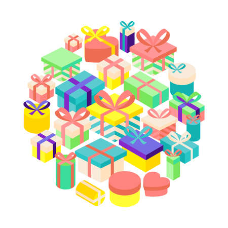 Birthday Present Set. Vector Illustration of Happy Greetings isolated Objects.のイラスト素材