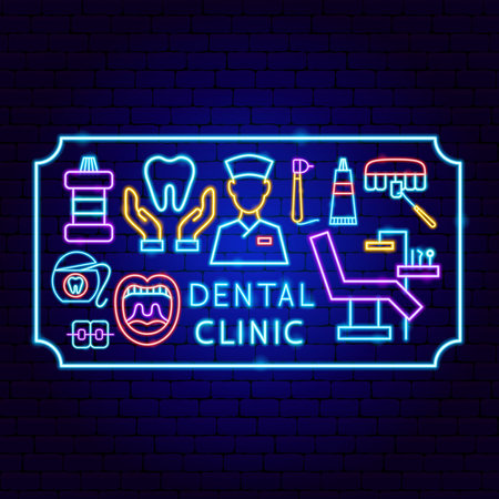 Dental Clinic Frame Neon Conceptのイラスト素材