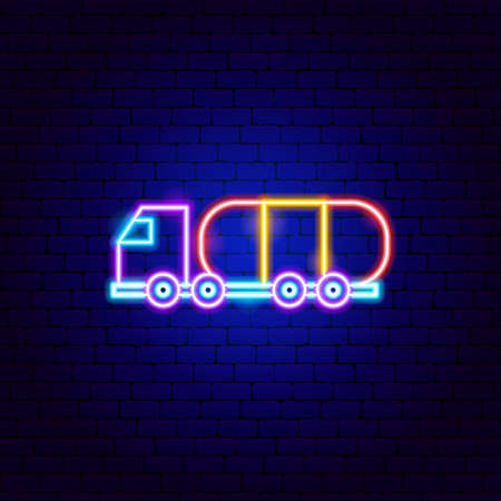 Fuel Tanker Truck Neon Signのイラスト素材