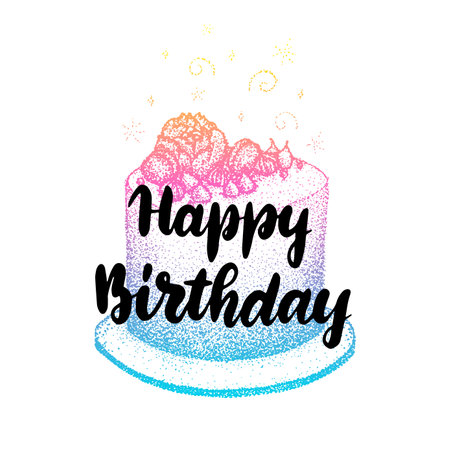 Dotwork Happy Birthday Cakeのイラスト素材