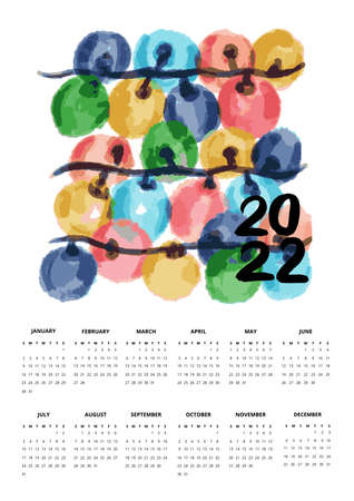 2022 One Page Garland Calendarのイラスト素材