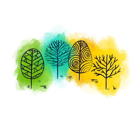 Autumn Watercolor Trees Isolatedの写真素材