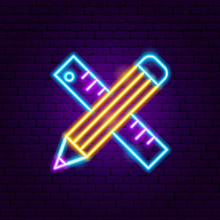Pencil Ruler Neon Signのイラスト素材