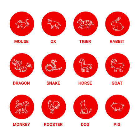 Chinese Zodiac Circles Icons Setのイラスト素材
