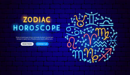 Zodiac Horoscope Neon Banner Designのイラスト素材