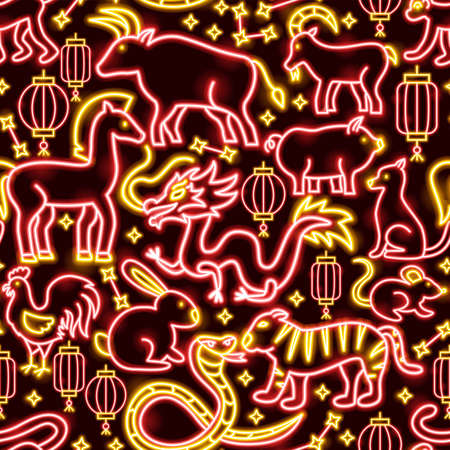 Chinese Zodiac Seamless Patternの写真素材