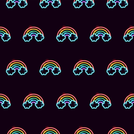 Cloud Rainbow Seamless Neon Patternのイラスト素材