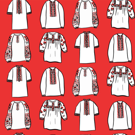 Red Ukraine Embroidery Shirt Seamless Patternのイラスト素材
