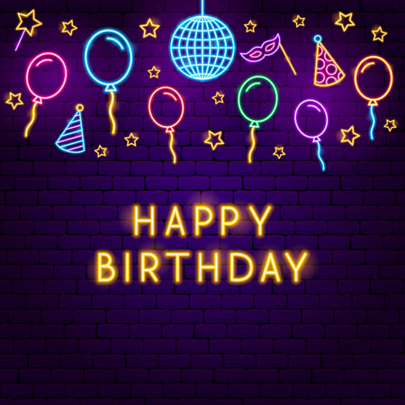 Balloons Happy Birthday Neon Backgroundのイラスト素材