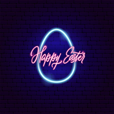 Happy Easter Egg Neon Labelのイラスト素材