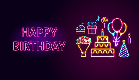 Happy Birthday Neon Banner Posterのイラスト素材