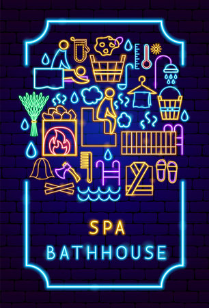 Spa Bathhouse Neon Posterのイラスト素材