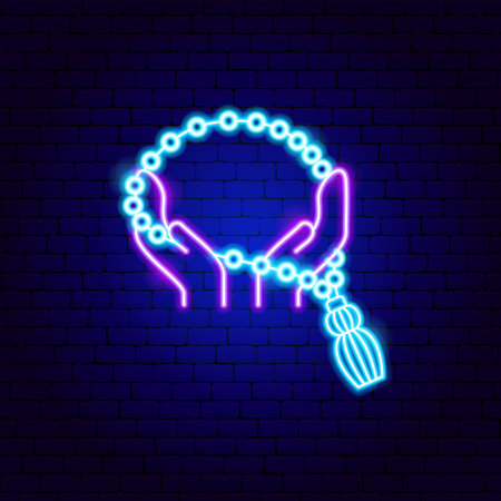Hands Prayer Beads Neon Signのイラスト素材