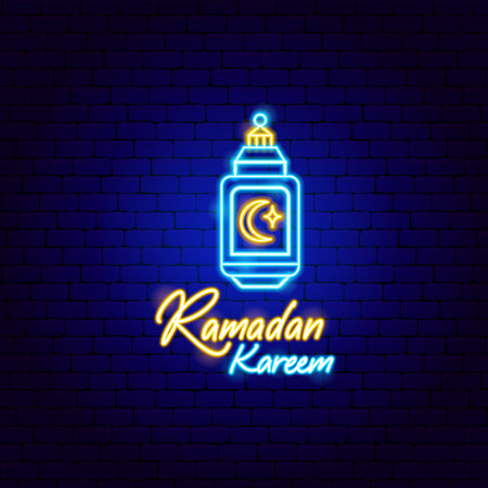 Lantern Ramadan Kareem Neon Labelのイラスト素材