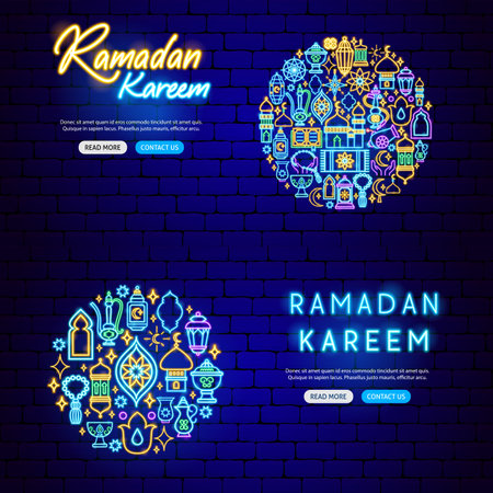 Ramadan Kareem Neon Bannersのイラスト素材