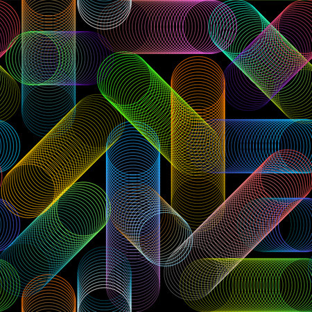 Black Colorful Line Circles Seamless Patternのイラスト素材