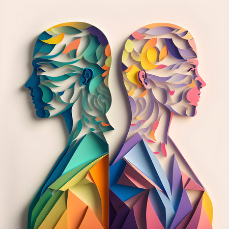 Papercut Communication. Couple's Therapy, Mental issues Paper Cut Illustration. Generative AI.の素材