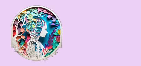 Mental Woman Health Papercut Colorful Banner. Motivation, inspiration, Meditation Design. Generative AIの素材