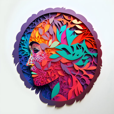 Papercut Woman Portrait. Female Mental Health Illustration. Colorful Creative Head Design. Generative AIの素材