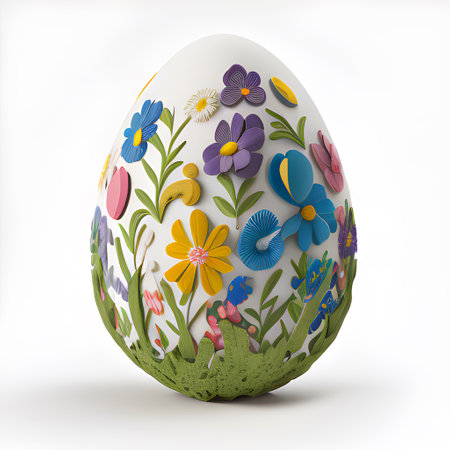 Flower Easter Egg. Generative AI Illustration. Plasticine Style Handmade. 3d Render.の素材